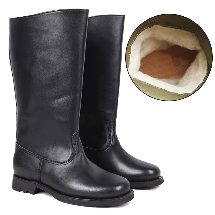 全牛皮秋冬季羊毛高筒皮靴保暖真皮坦克靴仪仗队靴时尚防风骑马靴