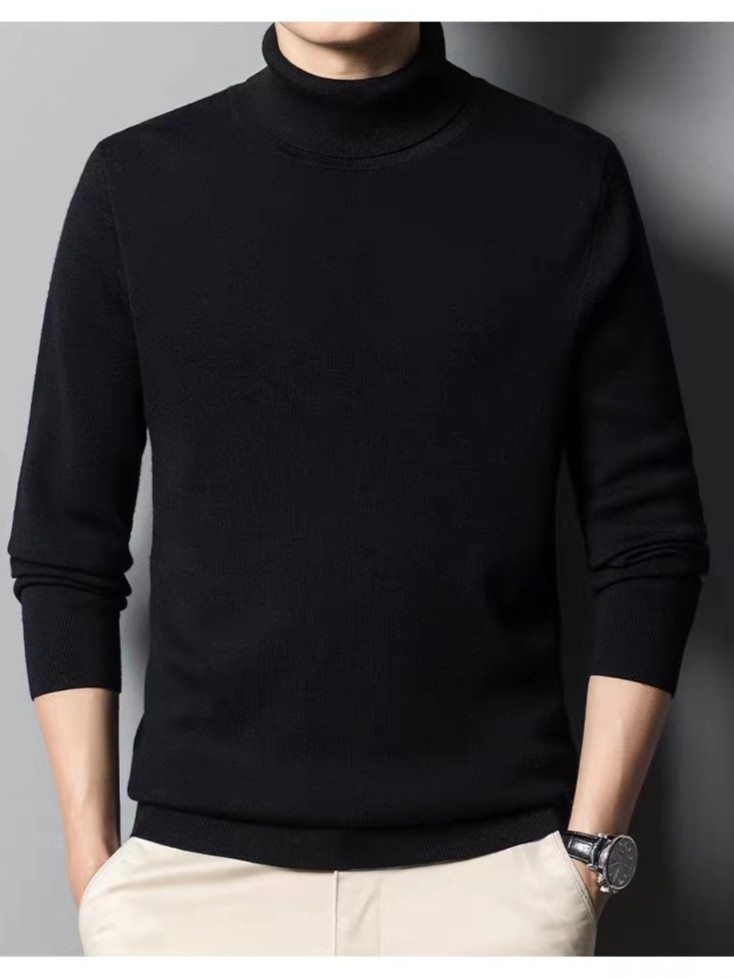 【雄狮】可机洗100%精纺羊毛衫冬季加厚保暖男士纯色高翻领打底衫37