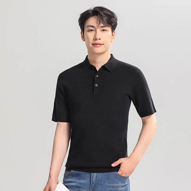 【雄狮】可机洗100%纯羊毛衫80支四平双面织中厚春秋翻领男打底衫77