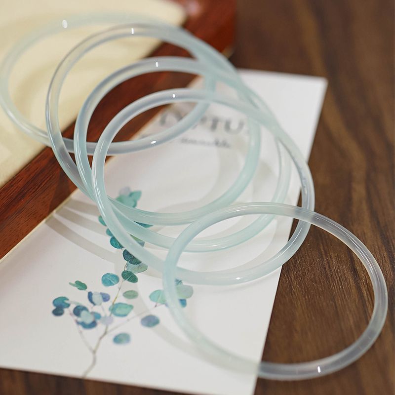 天然正品玛瑙手镯蓝叮当镯古风少女礼物细圆条4mm一步一响冰川蓝