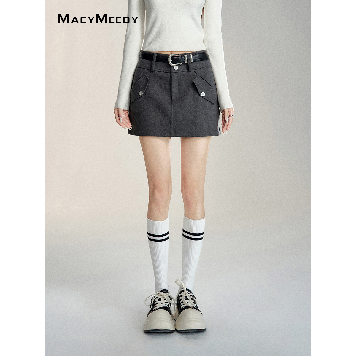 【毛毛专属】MacyMccoy毛呢百搭半裙女2024冬季新款防走光短裙