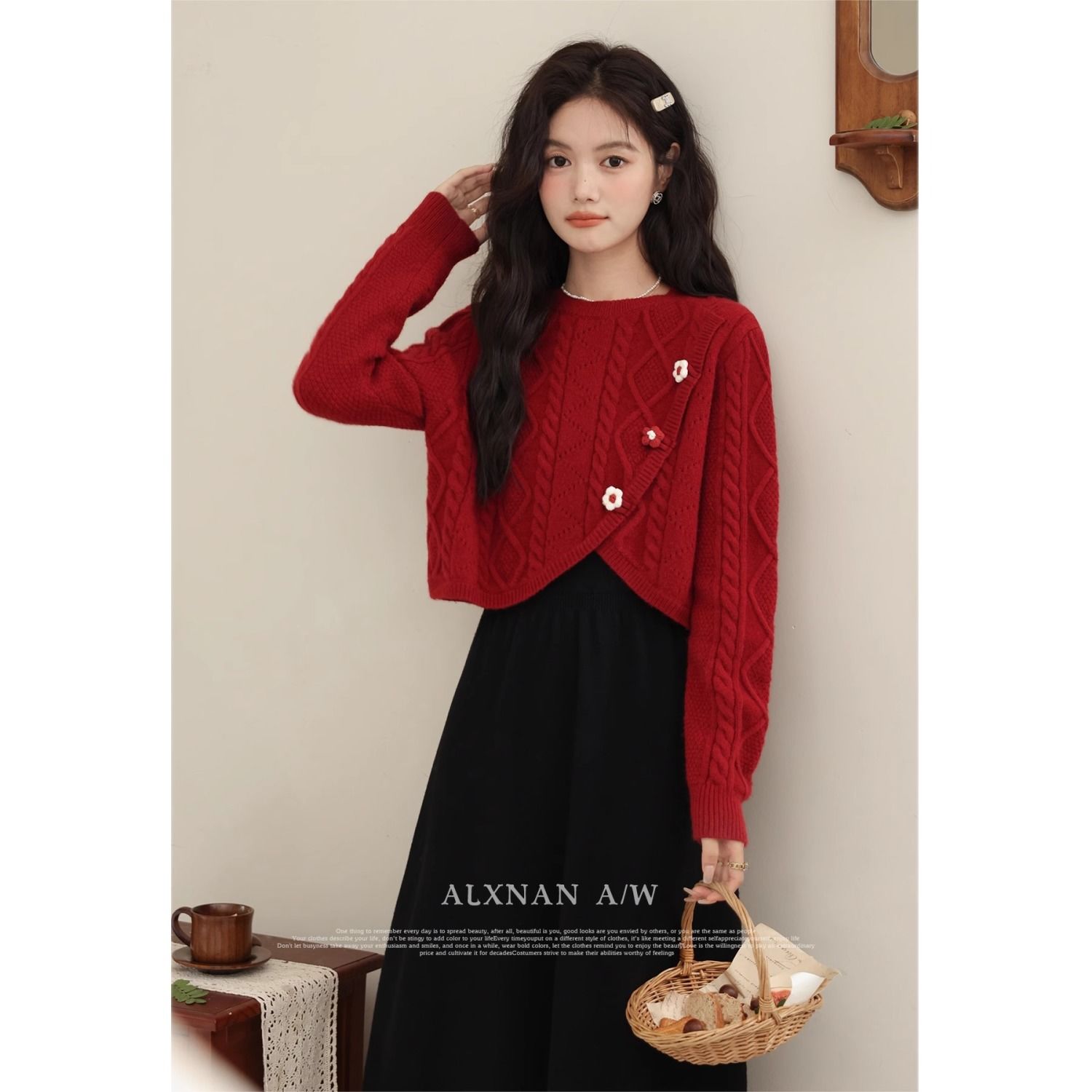 圣诞节氛围感红色毛衣2023年秋冬新款高级红色时尚毛衣针织连衣裙