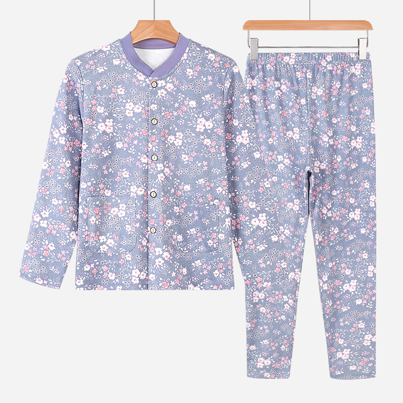 中老年保暖内衣女士纯棉大码开衫秋冬妈妈秋衣秋裤套装老人棉毛衫