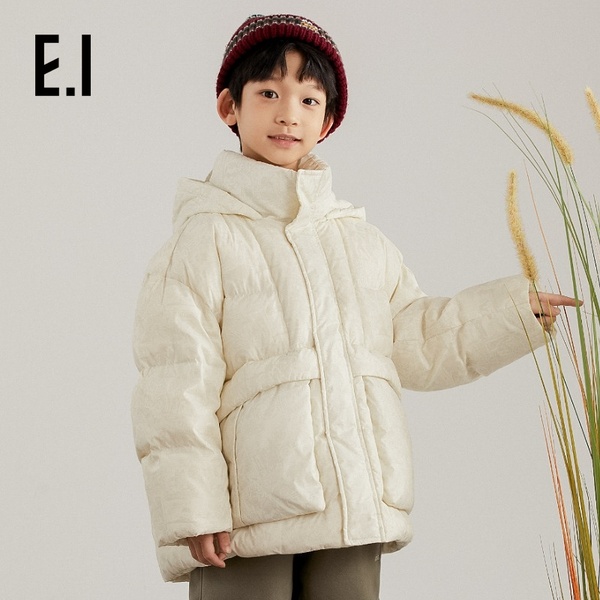 E.I童装儿童连帽保暖羽绒服冬装雾面中长款白鸭绒外套D8234101197
