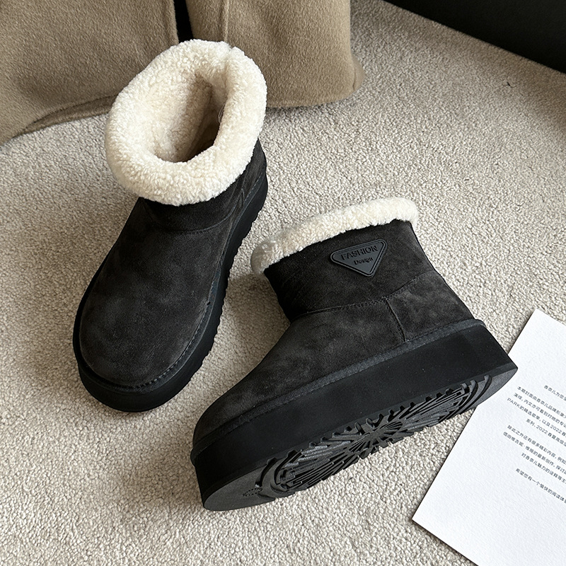 VERO EVA韩系厚底毛绒外翻雪地靴女2023秋季新款加绒保暖甜美时尚