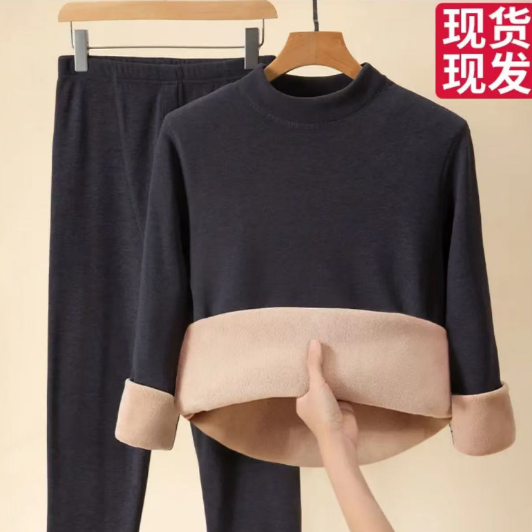 2025冬季加绒加厚男士女士中领摇粒绒恒温磨毛保暖套装