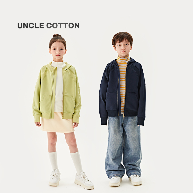 棉叔叔儿童双面空气层连帽结构款卫衣外套春秋装秋季346131003