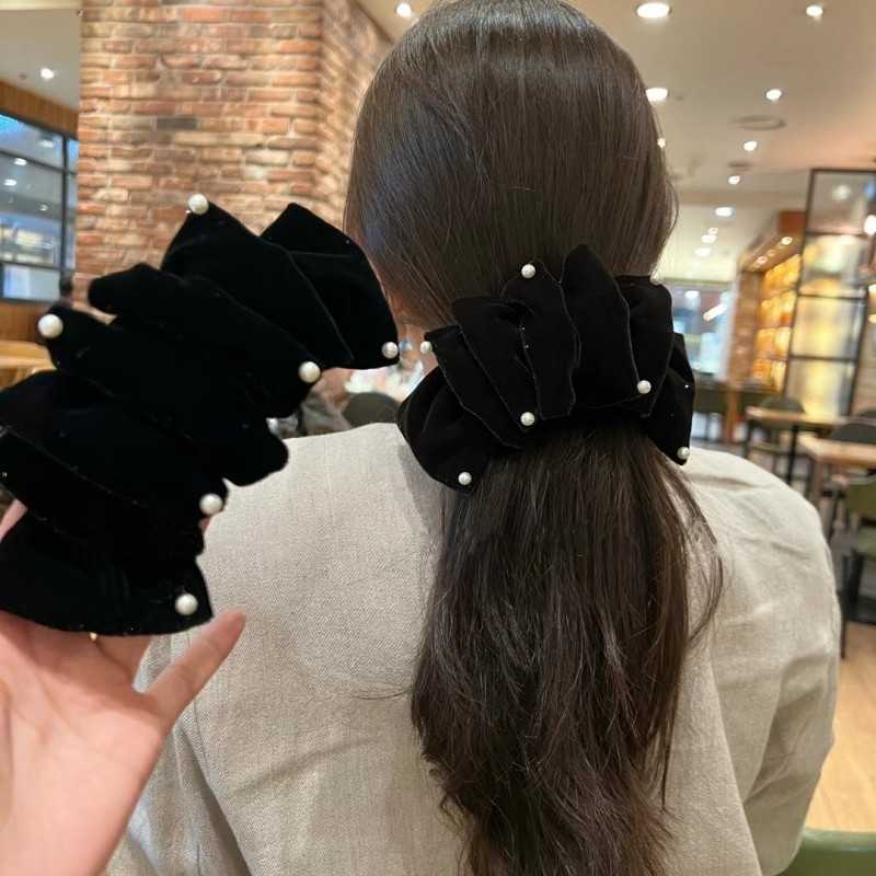 韩国进口秋冬新款丝绒蝴蝶结发夹女头花弹簧夹发卡马尾夹发饰顶夹
