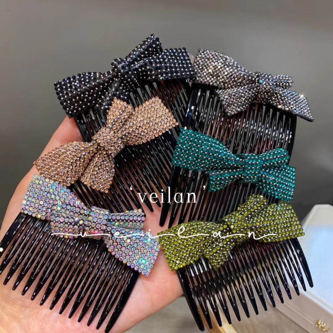 满钻蝴蝶结发梳插梳刘海梳韩国高级感发卡拢碎发夹子女刘海侧边夹