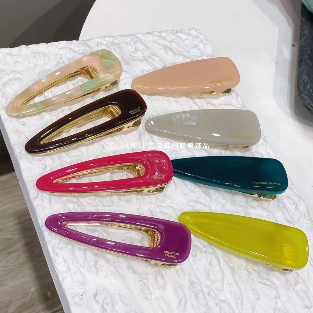 VEILAN 合金发饰 韩国高级醋酸边夹大号鸭嘴夹刘海发夹子气质发卡
