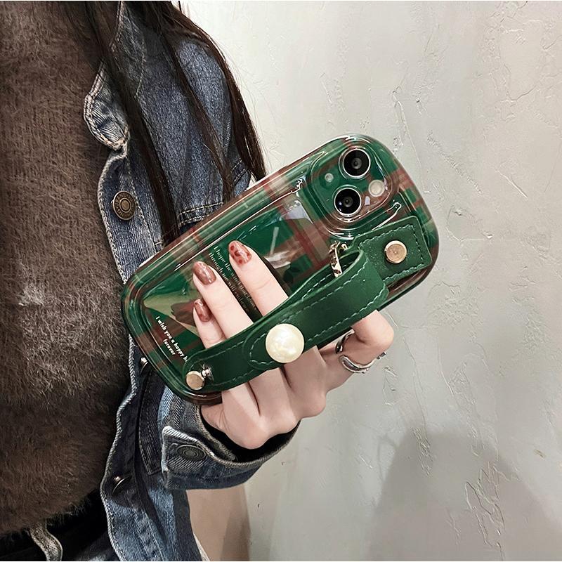 iPhone14手机壳英伦格子腕带适用于apple防摔Max全包13pro软壳12p