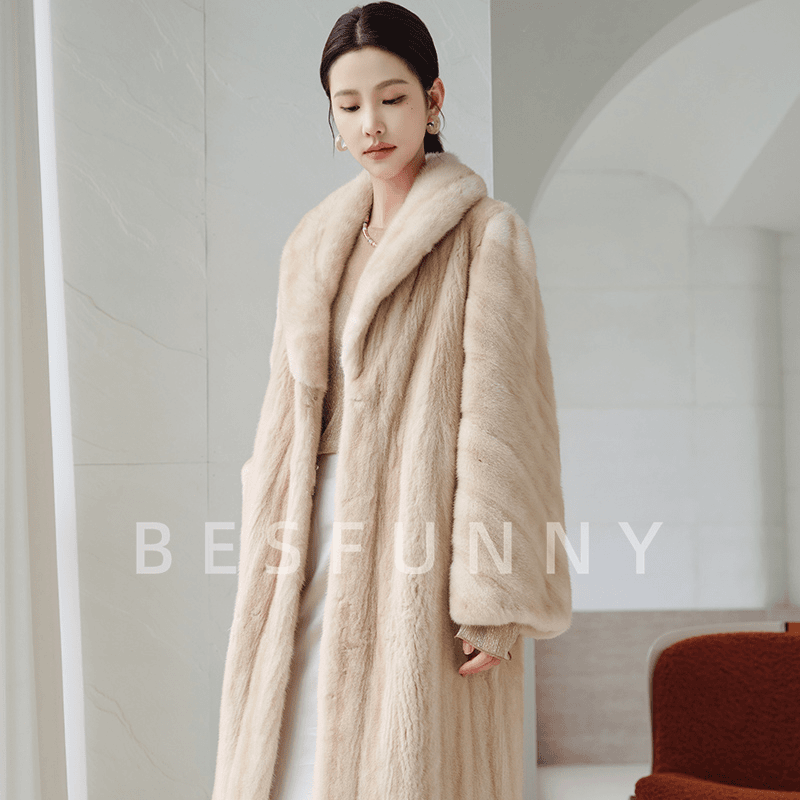 Besfunny露姐「圆舞曲」长款全抽刀米黄貂本色中古风水貂皮草貂皮