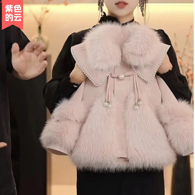 紫色的云女童加绒外套秋冬新款洋气中国风保暖外套女中大童加绒加