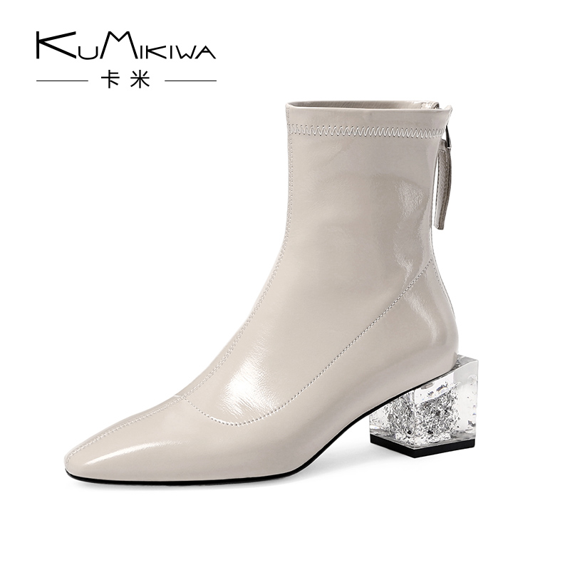 百丽纯爱水晶跟【卡米】Kumikiwa尖头后拉链女靴秋冬百搭时尚12