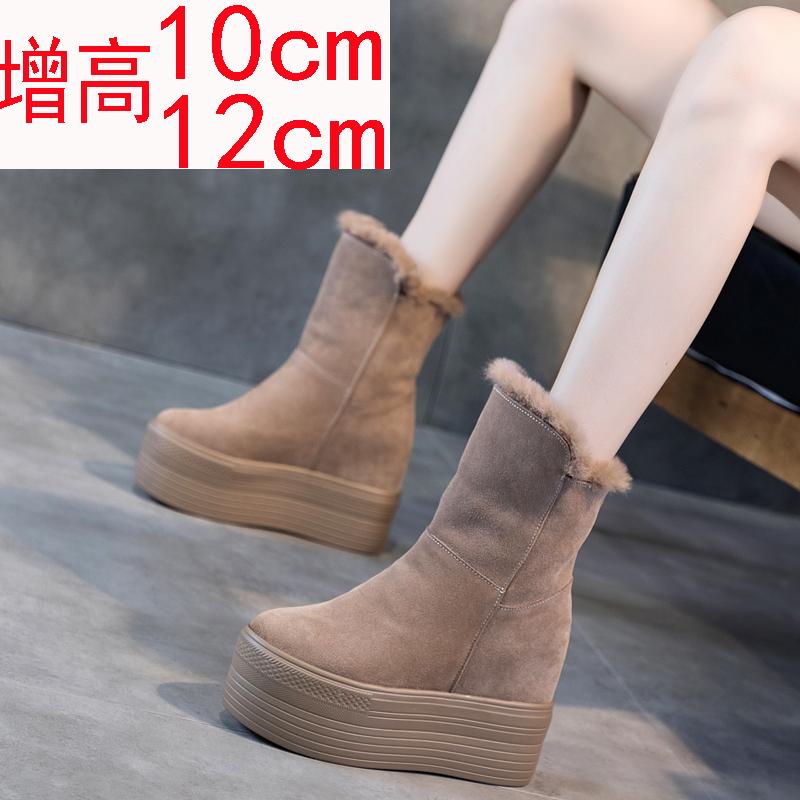 百丽纯爱冬季毛毛鞋女厚底10cm松糕鞋内增高跟12公分加绒保暖一