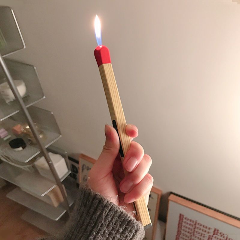 火柴棒打火机ins女孩子小红书创意充气黄色超大香薰点火器火柴棍
