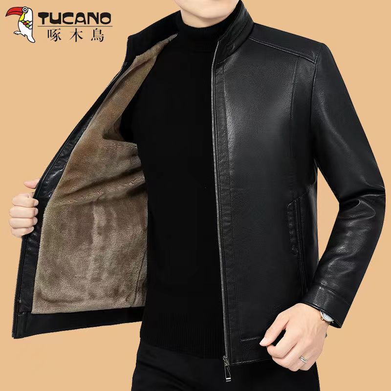 啄木鸟品牌断码冬季真皮皮衣爸爸加绒绵羊皮夹加厚克外套百搭爆款