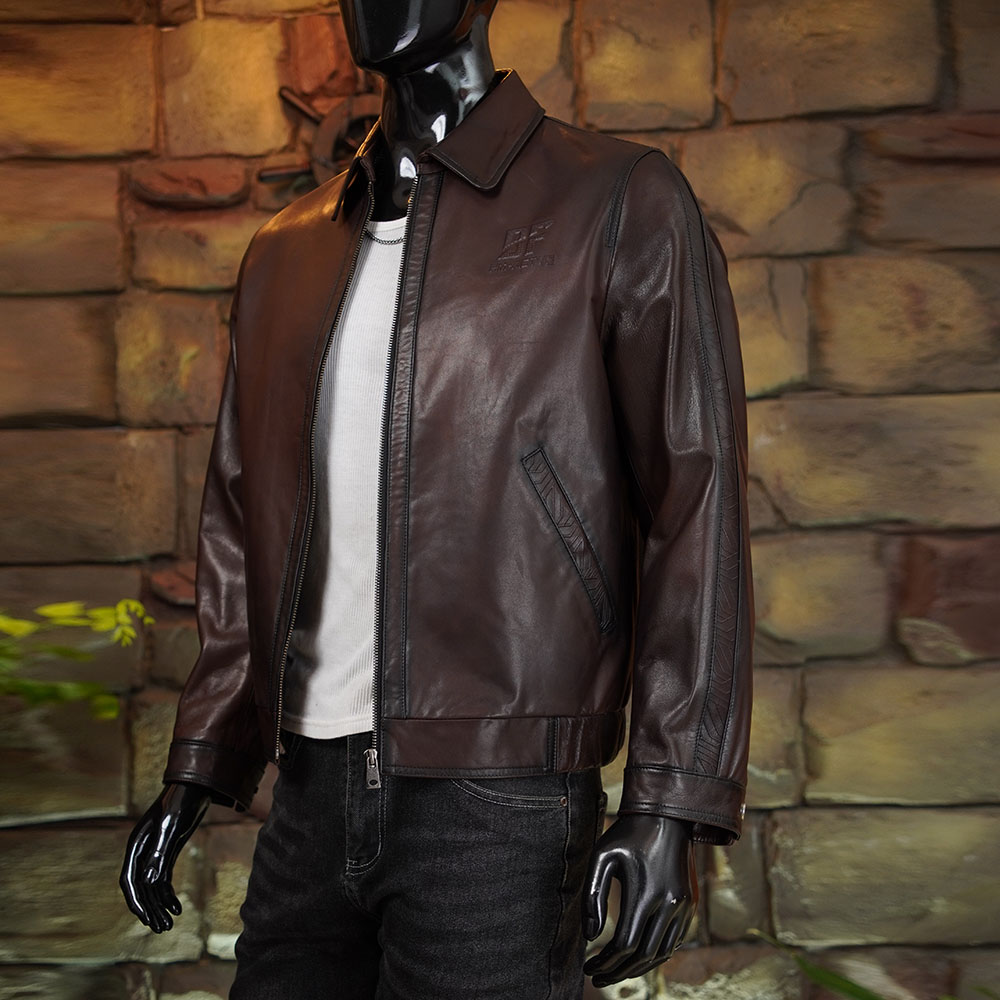 男士植鞣山羊皮翻领夹克秋冬短款休闲时尚潮流