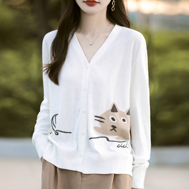 【蚕丝羊毛】羊毛蚕丝小猫毛针织衫女春季新款长袖