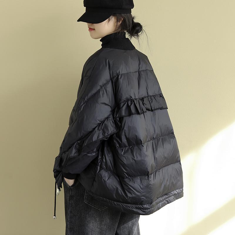 羽绒衣服90白鸭绒大码宽松文艺长袖保暖外套冬装新款后背拼接木耳