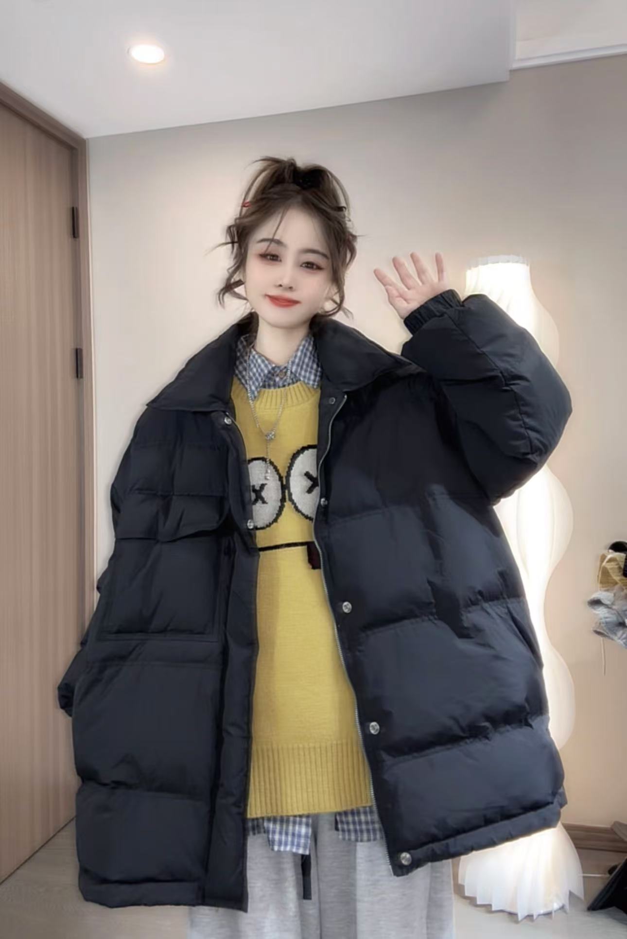 柚柚酱冬季新款宽松慵懒时尚休闲百搭大口袋羽绒服