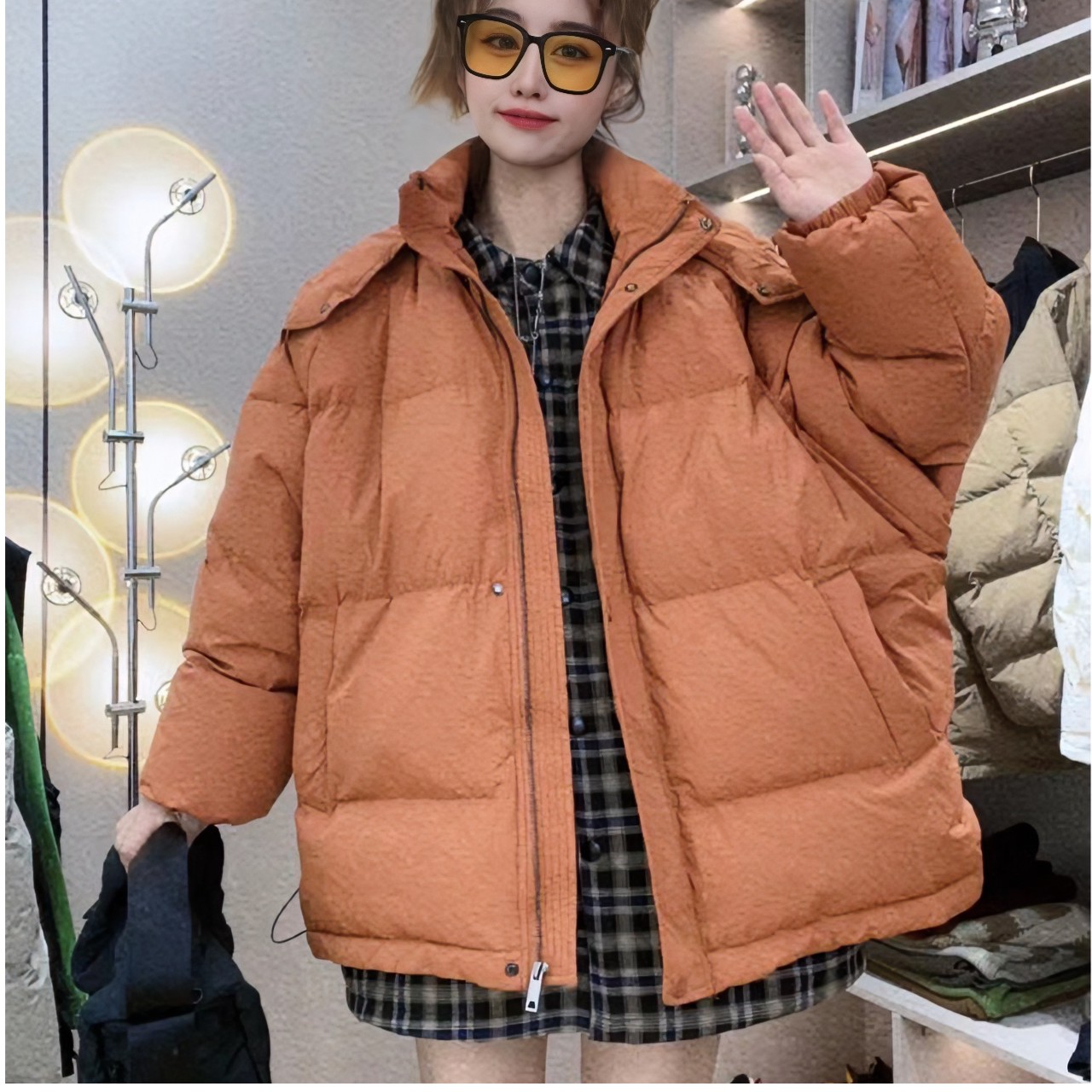 柚柚酱冬季新款日系风休闲百搭加厚连帽羽绒服