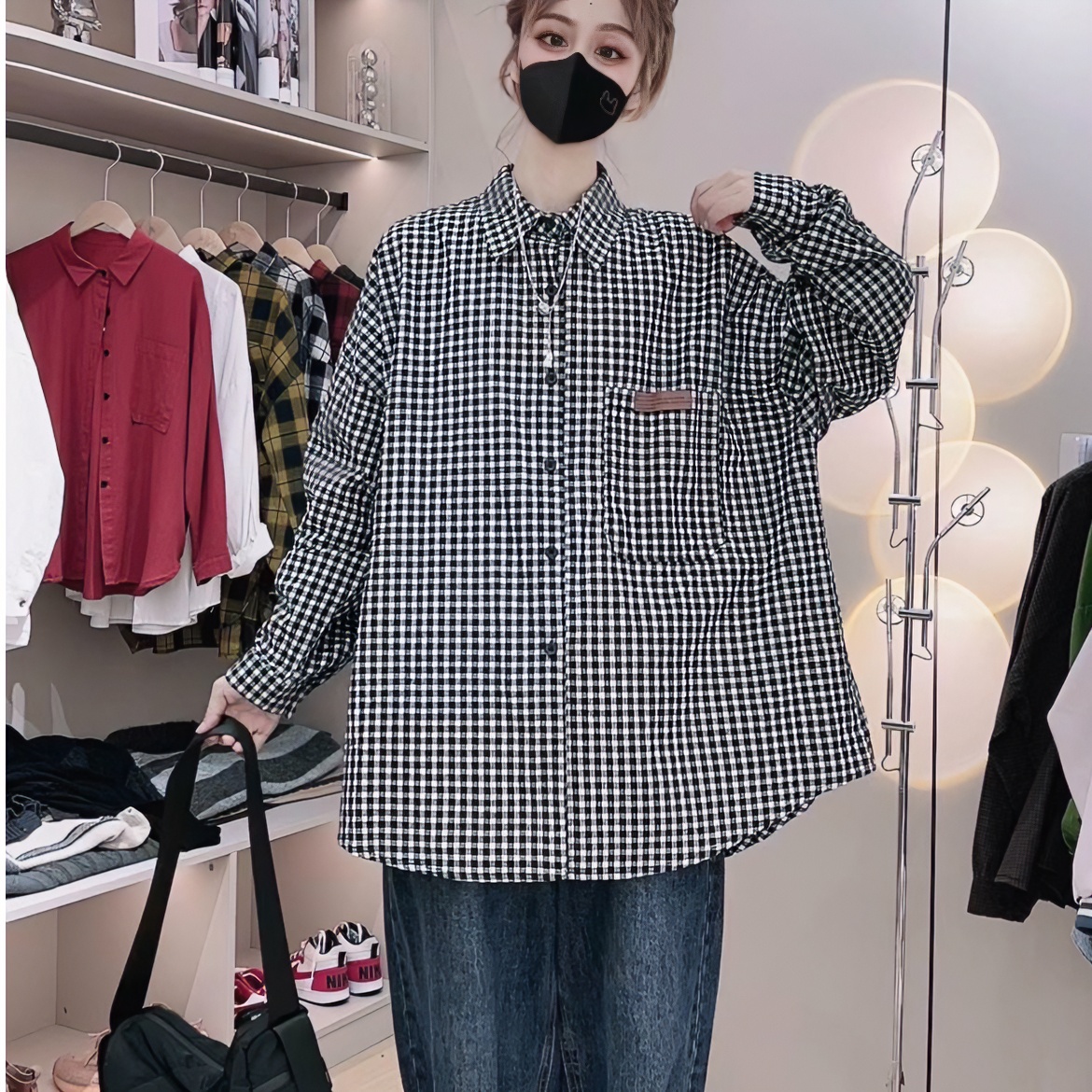 柚柚酱新款日系风休闲百搭格子衬衫