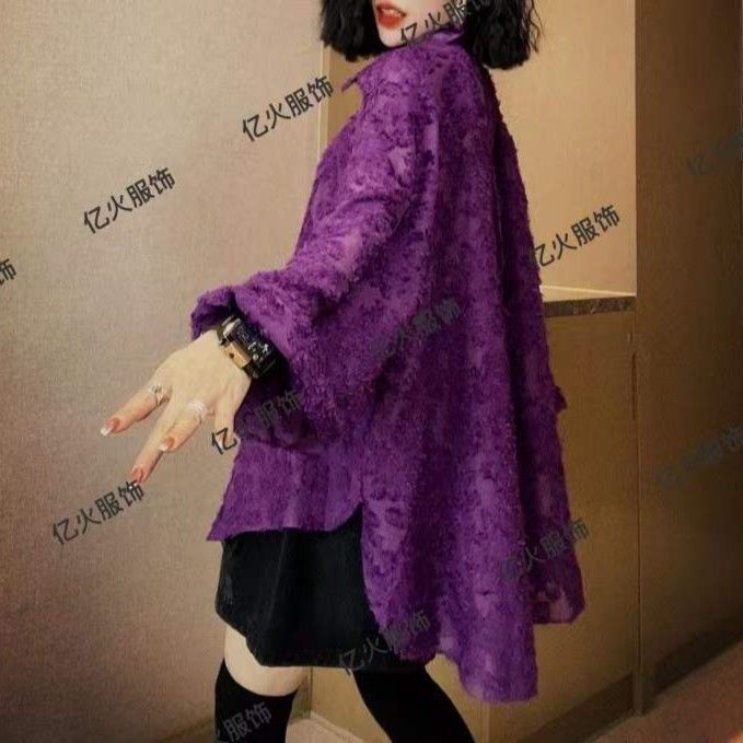 小众设计感韩版蕾丝衬衫女2025早春夏装新品别致宽松防晒长袖衬衣