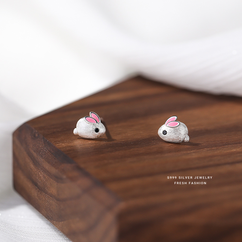 浮游映羽 足银耳饰 兔子耳钉纯银养耳洞气质小众百搭简约轻奢迷你