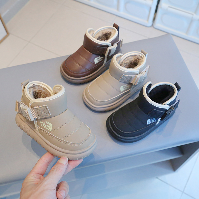 小黄鸭状元搭扣雪地靴2023冬季新款韩版男童拼色舒适中小童棉鞋子