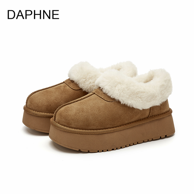 达芙妮冬季雪地靴女2024冬季新款加绒保暖休闲百搭舒适增高女鞋