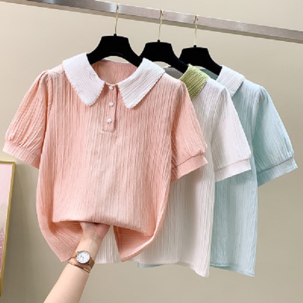 【直播间扣号下单】娃娃领别致上衣女设计感夏季新款法式泡泡袖衬衫