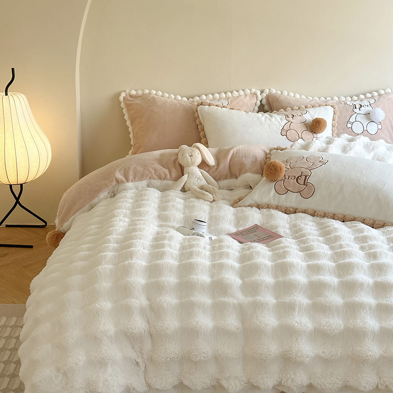 泡泡绒 提花工艺 四件套公主风双面床上用品