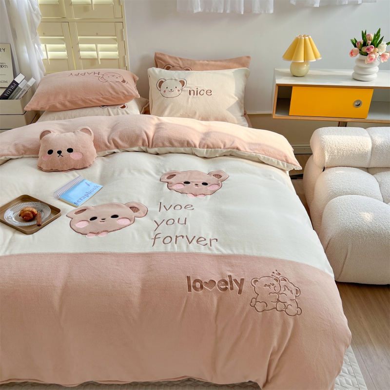 软糯云绒！ 秋冬家居 牛奶绒升级版云绒四件套 奶茶熊