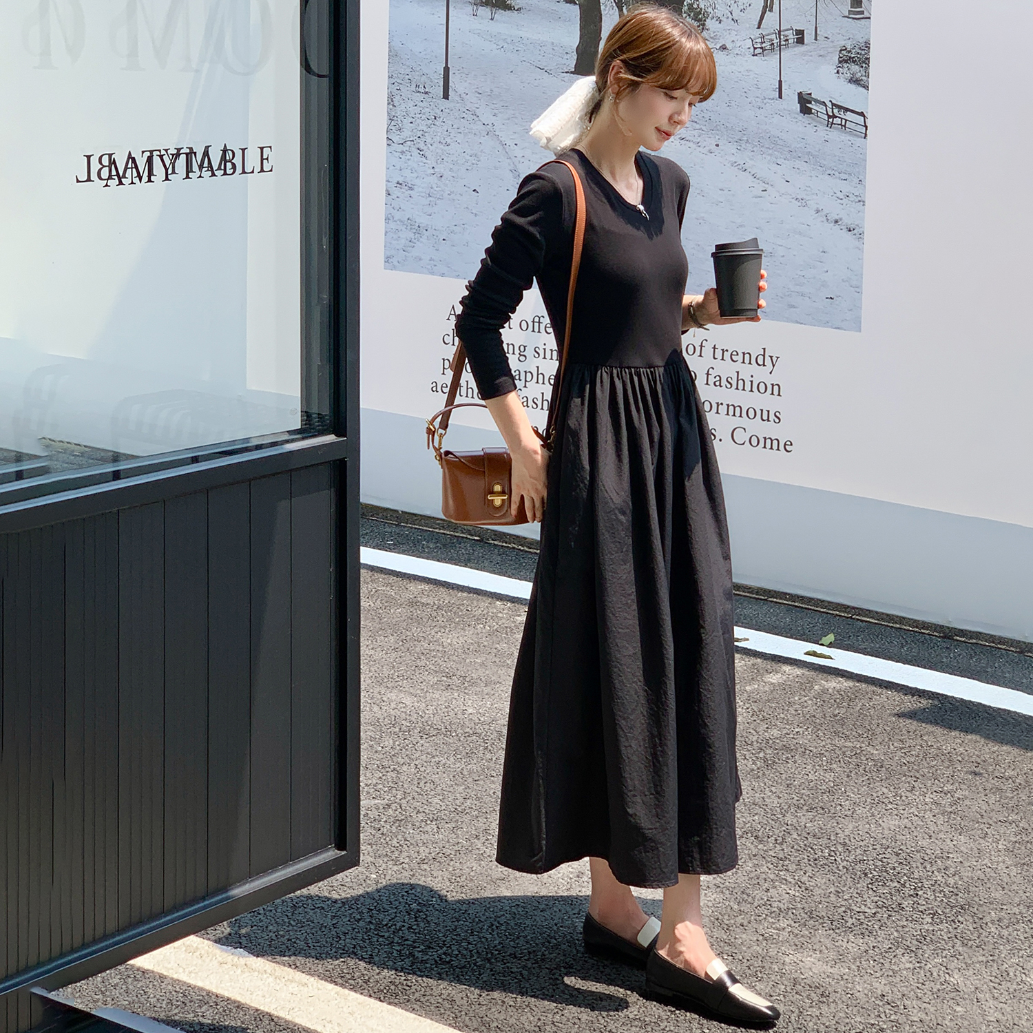 法儿家韩国限定【芭蕾丽影】FS406L133针织拼接连衣裙LL