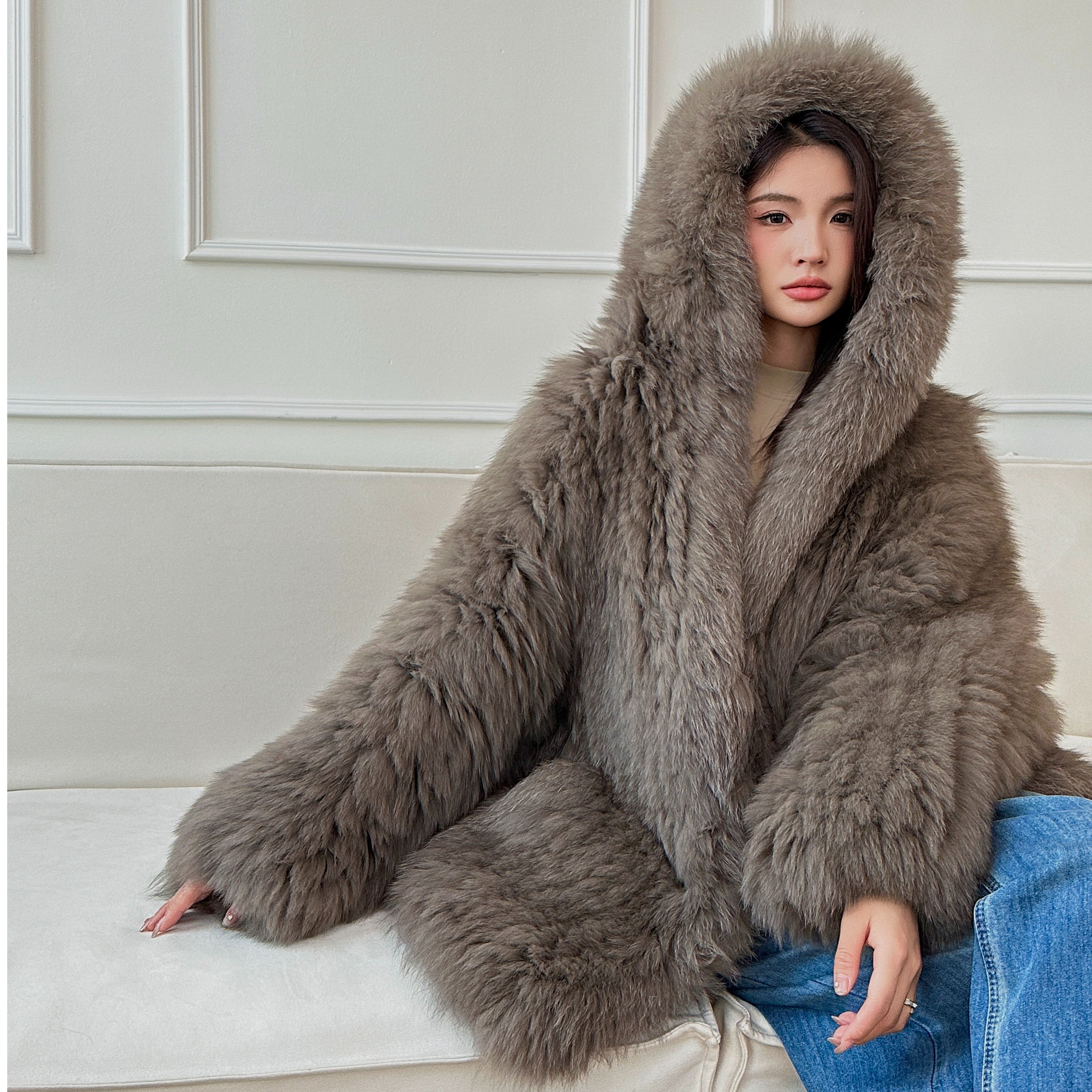 ruandai/阮黛‘’波斯猫‘’大白熊升级加密双面编织连帽外套网红加厚