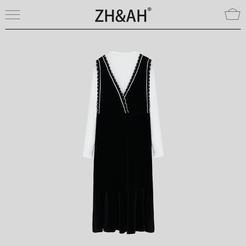 ZH&AH孕期穿搭冬季新款时尚气质百搭设计师款花边鱼尾背心裙套装