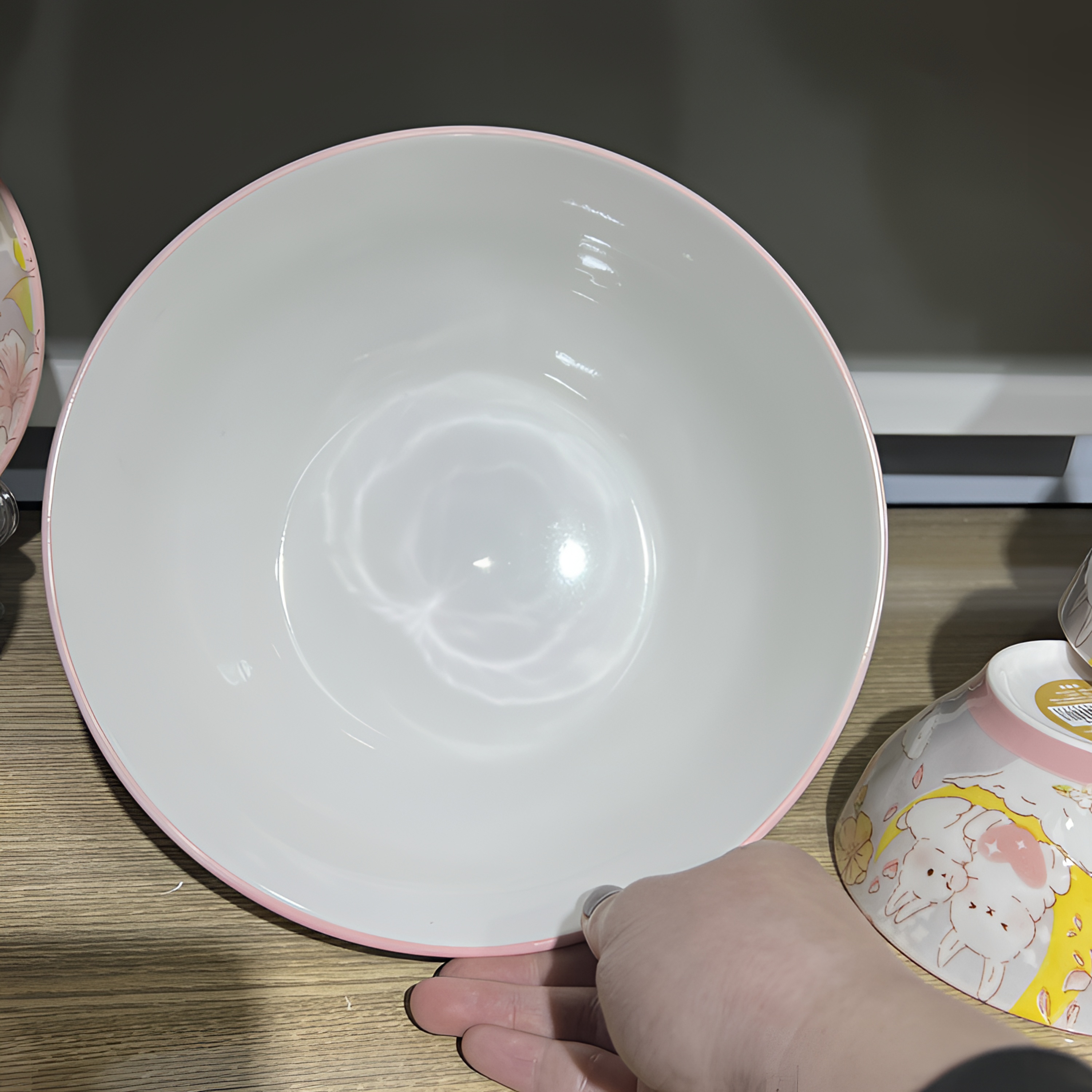 星月兔釉下彩工艺8英寸手工大碗陶瓷汤碗大汤碗粉色家用汤碗