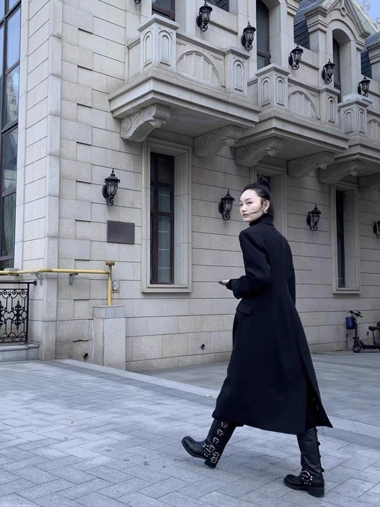 大萍子家 气质时尚秋冬显瘦修身收腰中长款西服外套