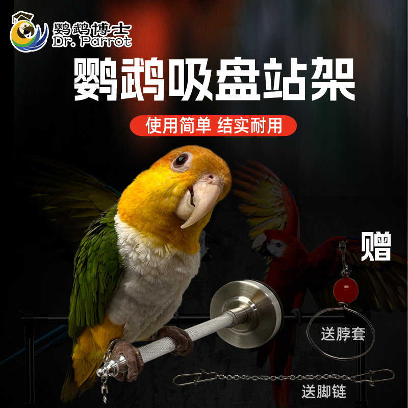 鹦鹉站架外出铝站架磨爪棒链子脖套站架车载洗澡空中吸盘训鸟站架