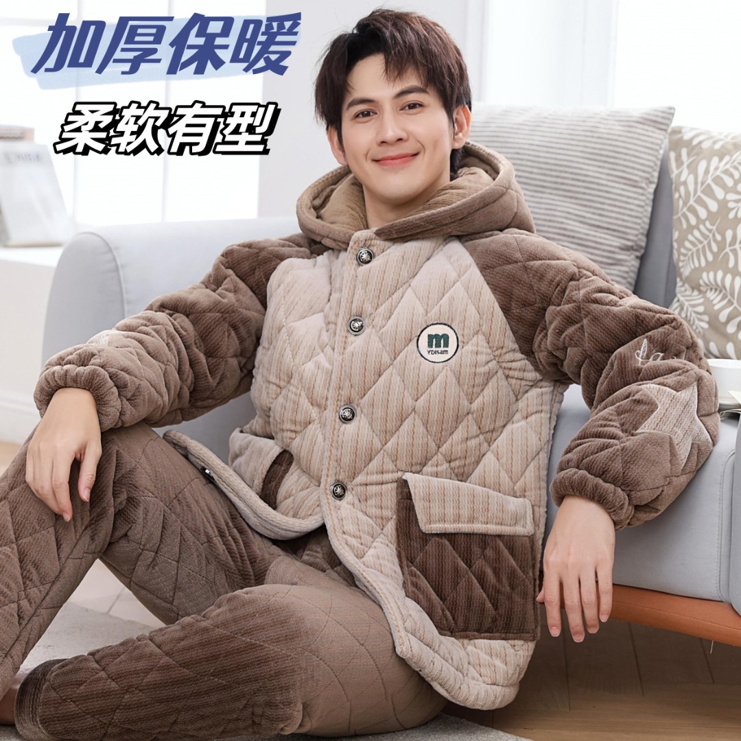 【1728冬季新款加厚睡衣】男士冬款加绒加厚加棉保暖睡衣家居服可外