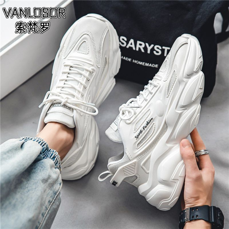 男鞋春季百搭休闲青少年跑步防滑旅游运动厚底内增高小白老爹潮鞋