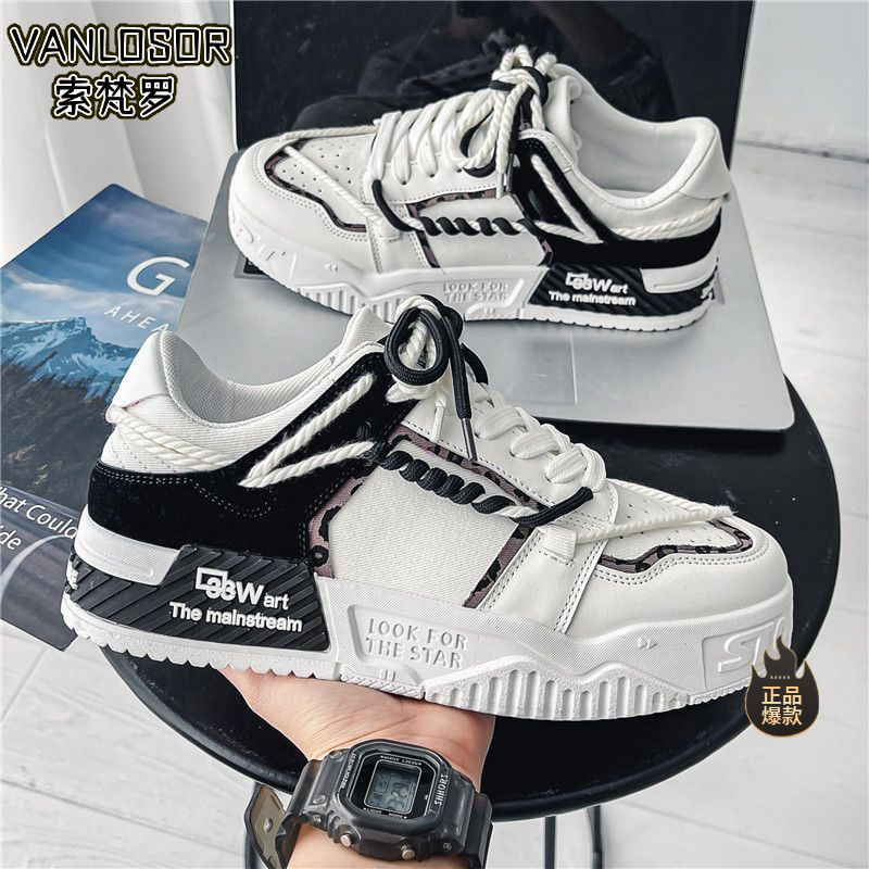 【品牌低价】男鞋秋季厚底帆布鞋鞋子男运动板鞋潮流休闲小众设计in