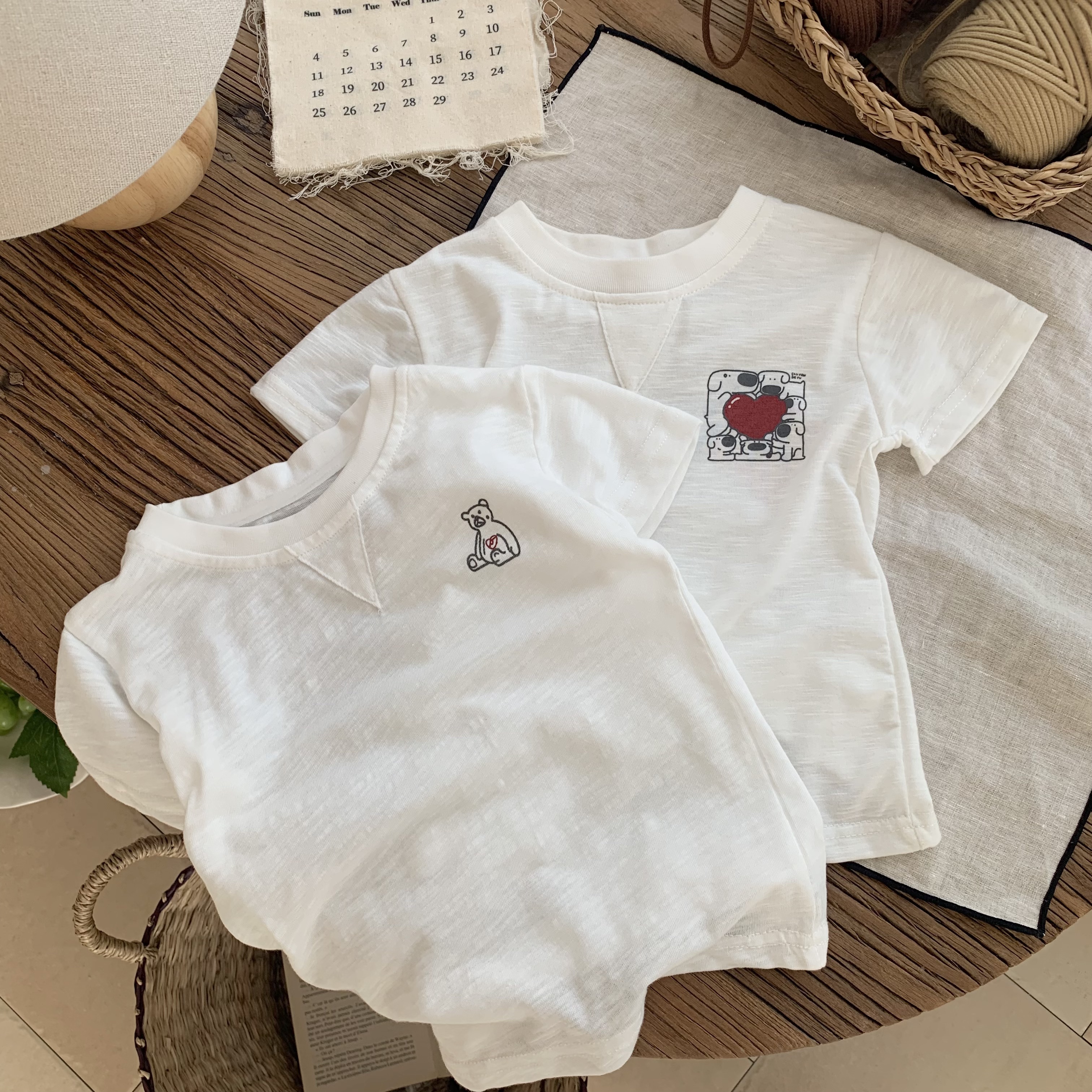 【棉烊童品】夏季新款儿童休闲红心印花短袖内搭T恤衫2319
