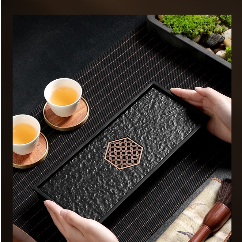 仿乌金石茶盘家用客厅新款茶具托盘简约轻奢储水排水式干泡台茶海