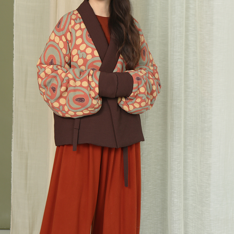 谜阿凰半见棉袄短款时尚休闲百搭印花汉服国风复古民族风秋冬长袖