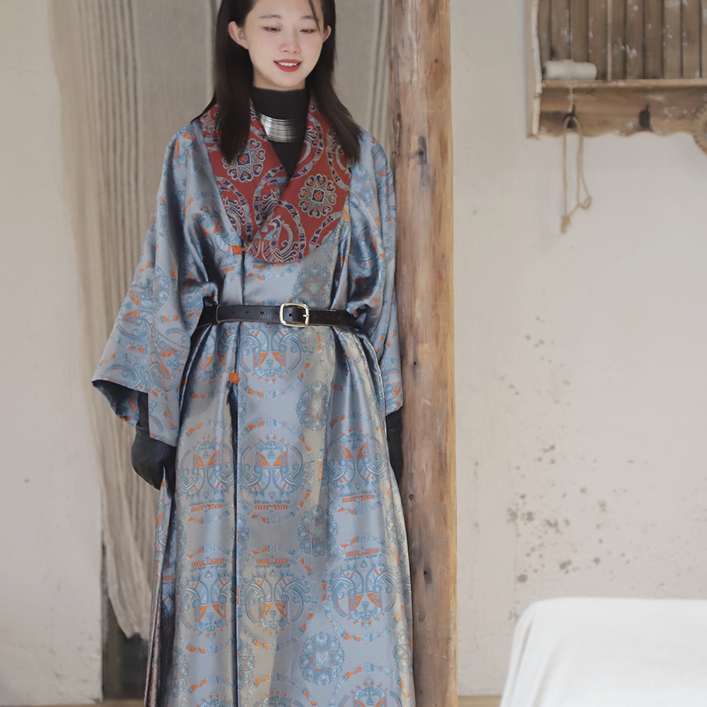 谜阿凰对鸟团窠纹锦袍唐制古装国风新中式春秋冬宽松原创改良汉服
