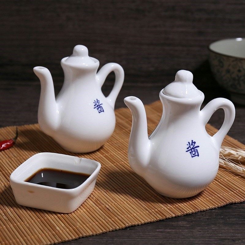 日式复古陶瓷调味罐子酱油醋瓶厨房家用带盖醋壶油壶餐厅酱油小壶