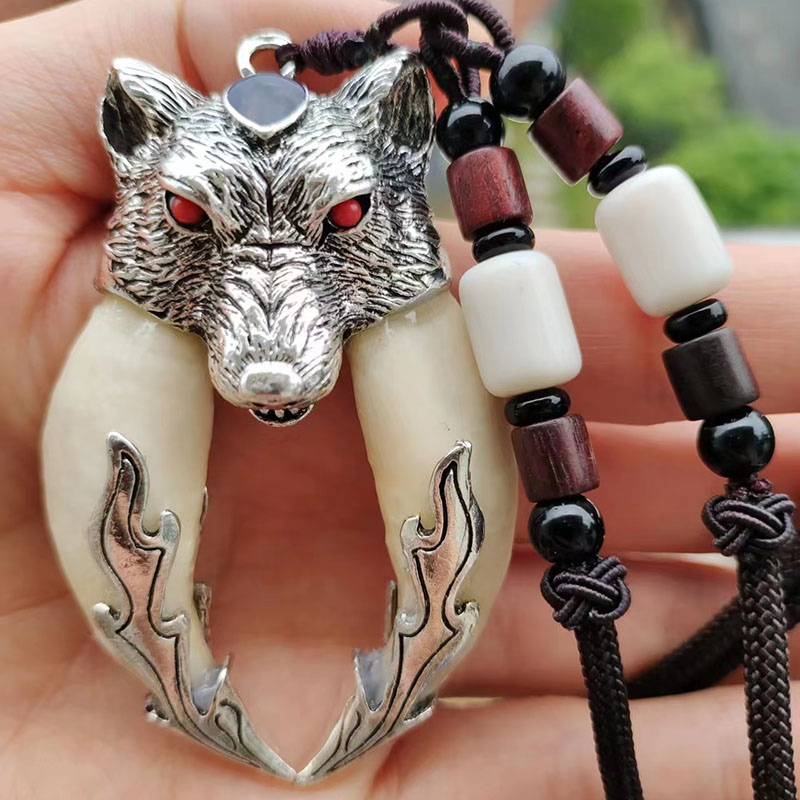 铁合金布艺吊坠 狼牙项链男士黑狗霸气个性衣服配饰简约时尚饰品