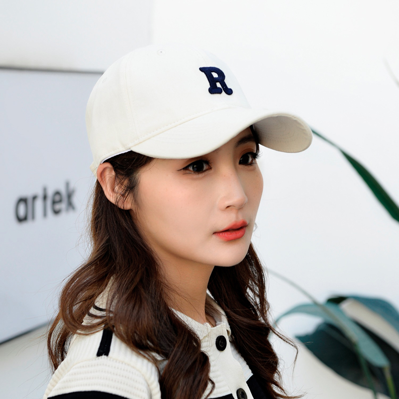 R标韩版大帽檐棒球帽休闲百搭男女同款鸭舌帽字母刺绣明星同款